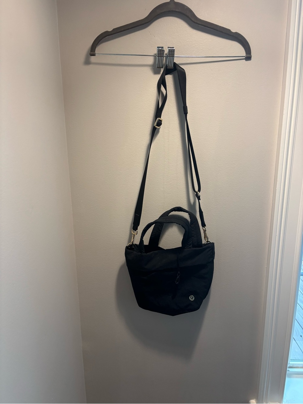 lululemon athletica Black Quilted-Style Shoulder Tote with Gold Hardware